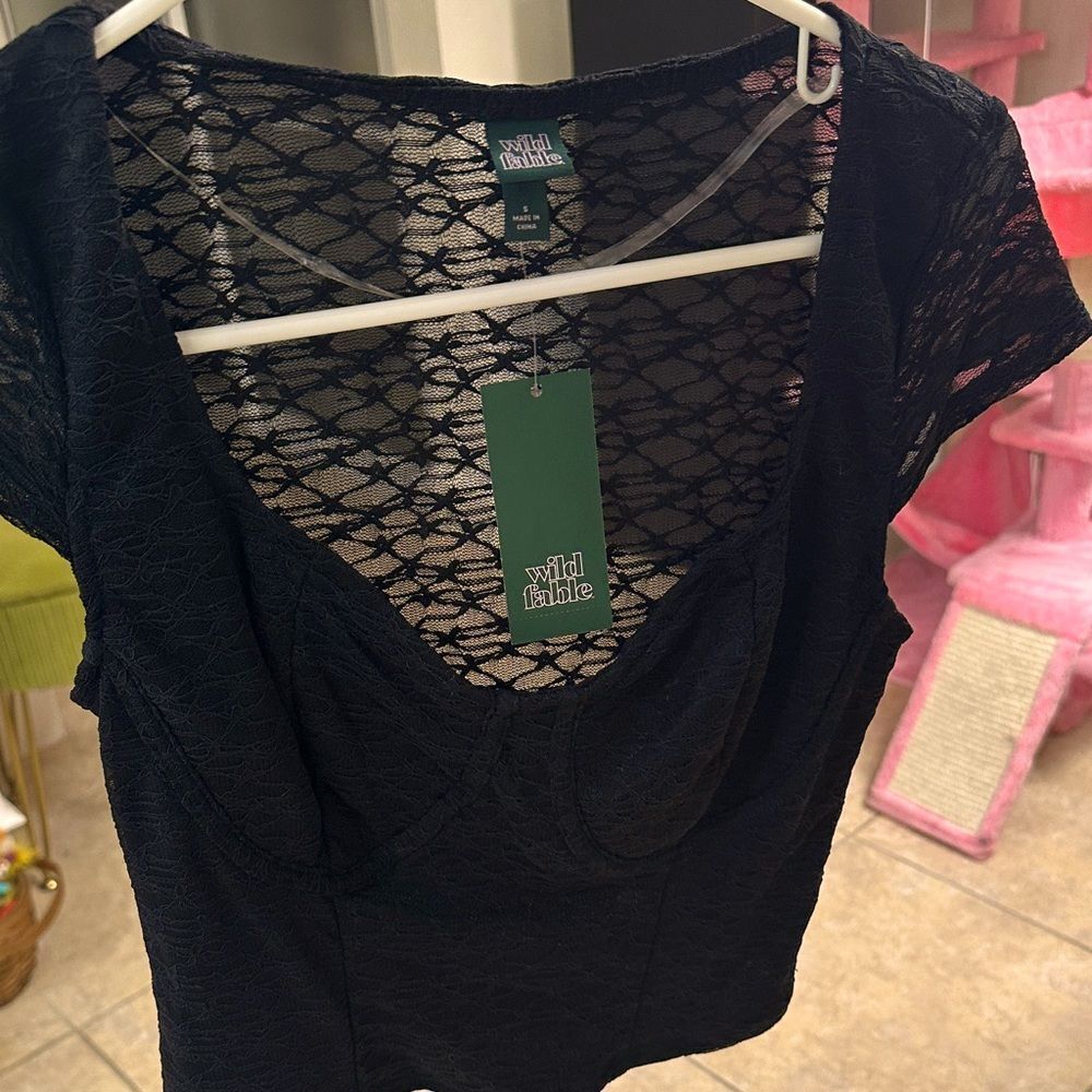 Wild Fable Black Lace Short Sleeve Top